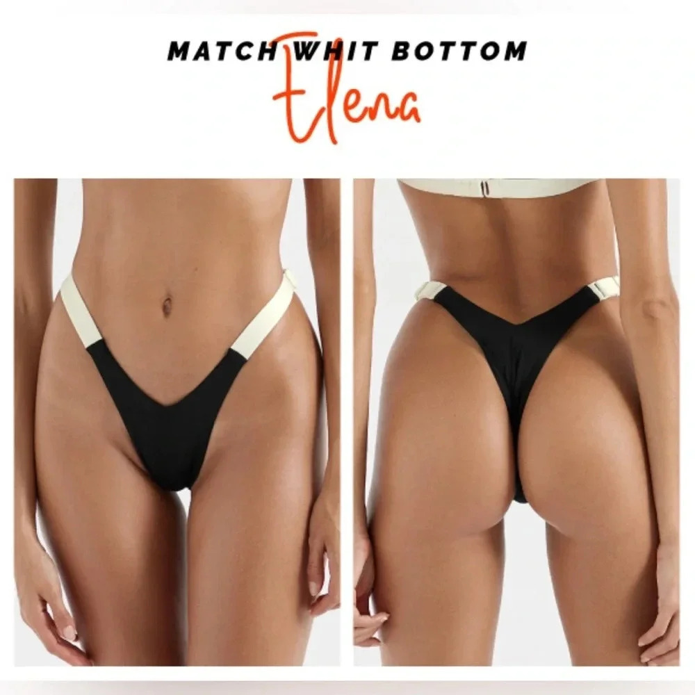 NWT OneOne Swimwear SET Bikini Cape Swimsuit Black White Marina Elena NEW Trendy - Picture 8 of 17